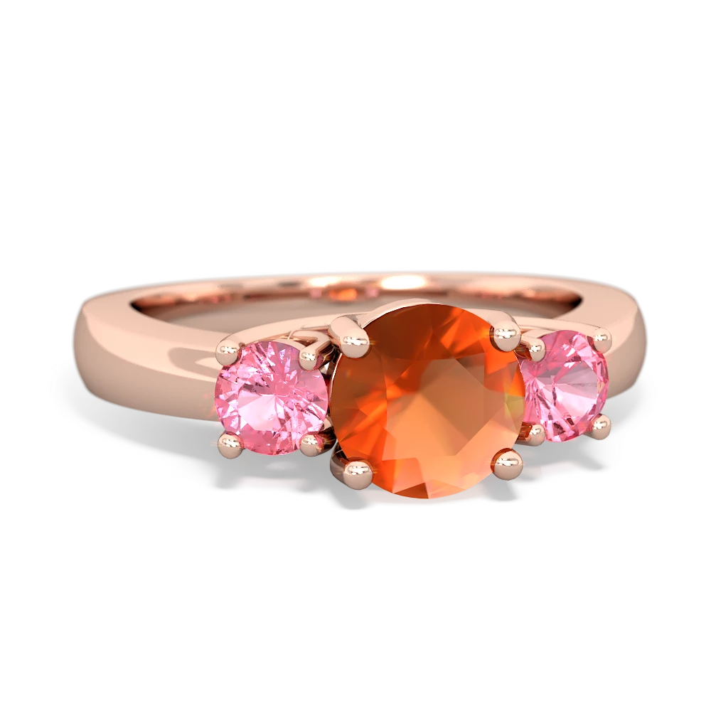 Fire Opal Three Stone Round Trellis 14K Rose Gold ring R4018