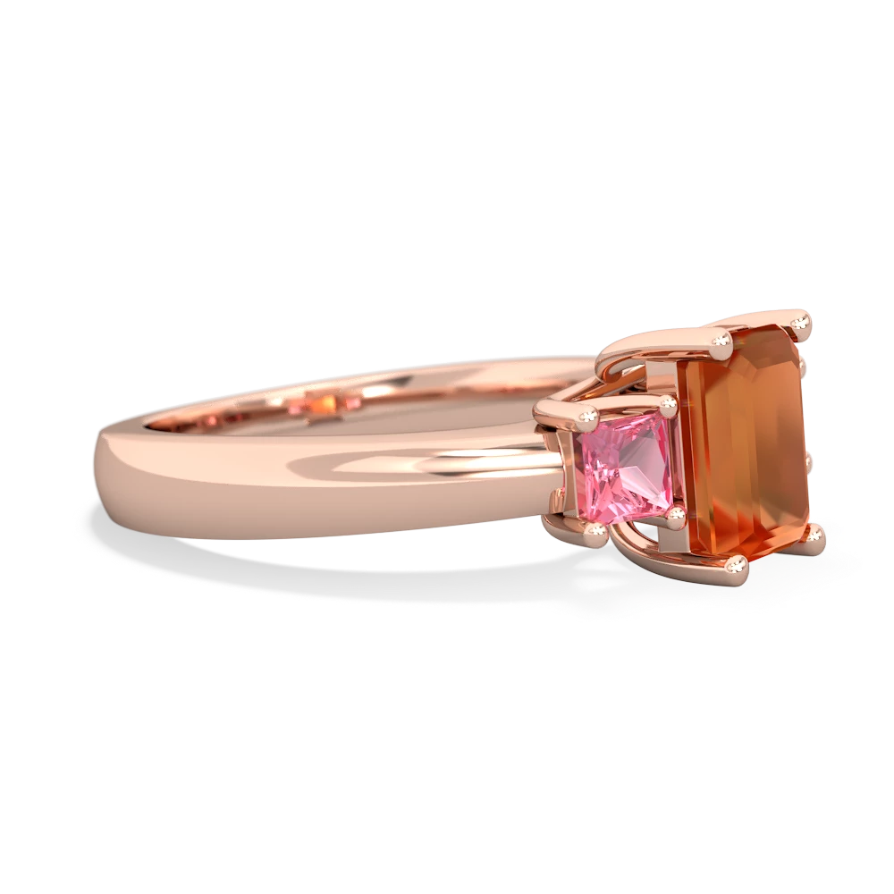 Fire Opal Three Stone Emerald-Cut Trellis 14K Rose Gold ring R4021