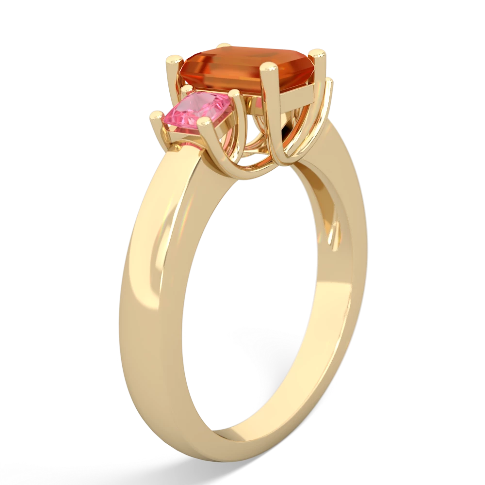 Fire Opal Three Stone Emerald-Cut Trellis 14K Yellow Gold ring R4021