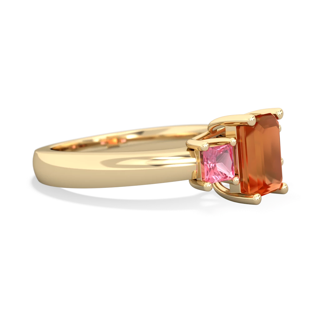 Fire Opal Three Stone Emerald-Cut Trellis 14K Yellow Gold ring R4021