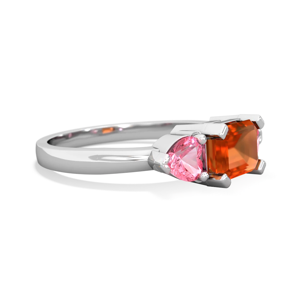Fire Opal Three Stone 14K White Gold ring R5235