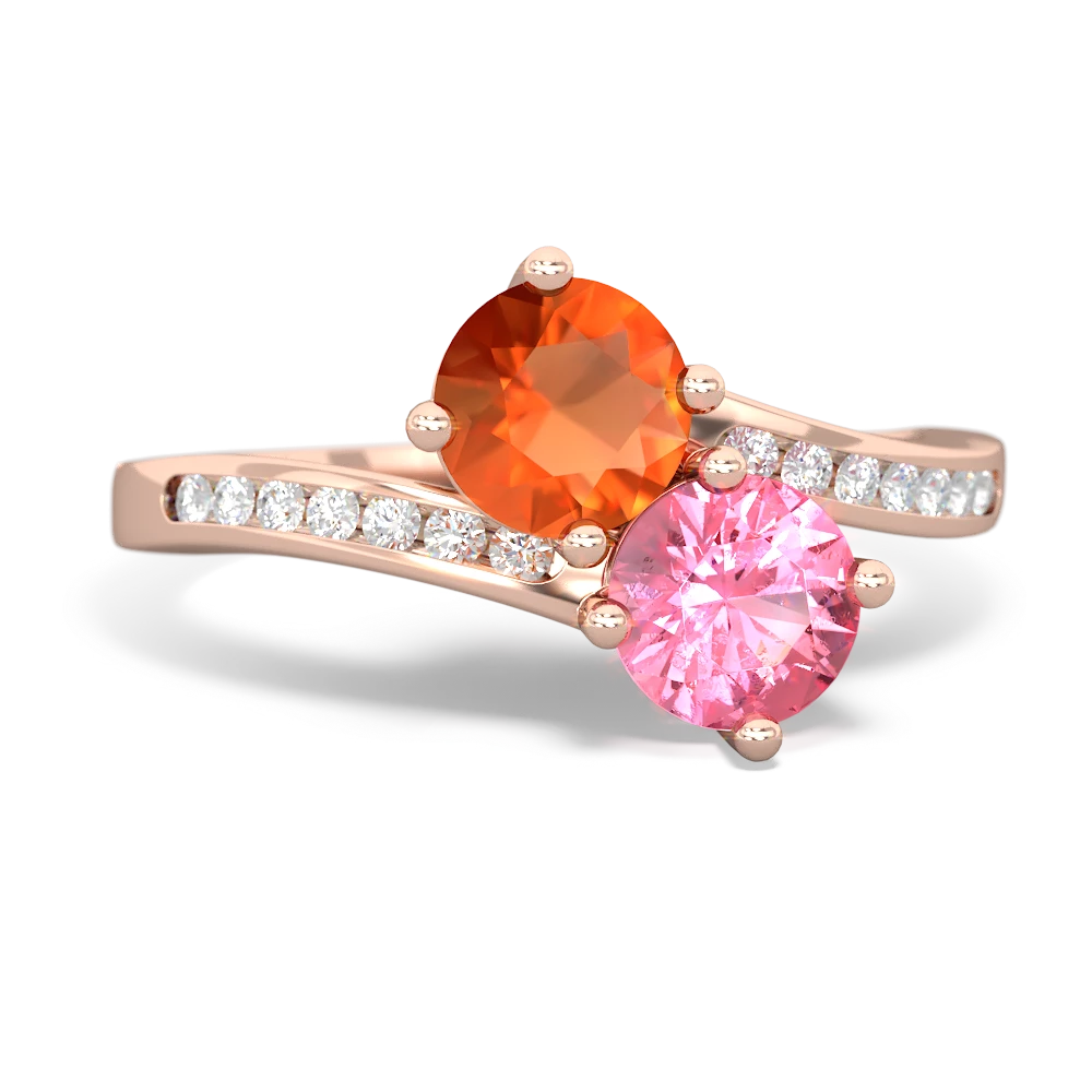 Fire Opal Channel Set Two Stone 14K Rose Gold ring R5303