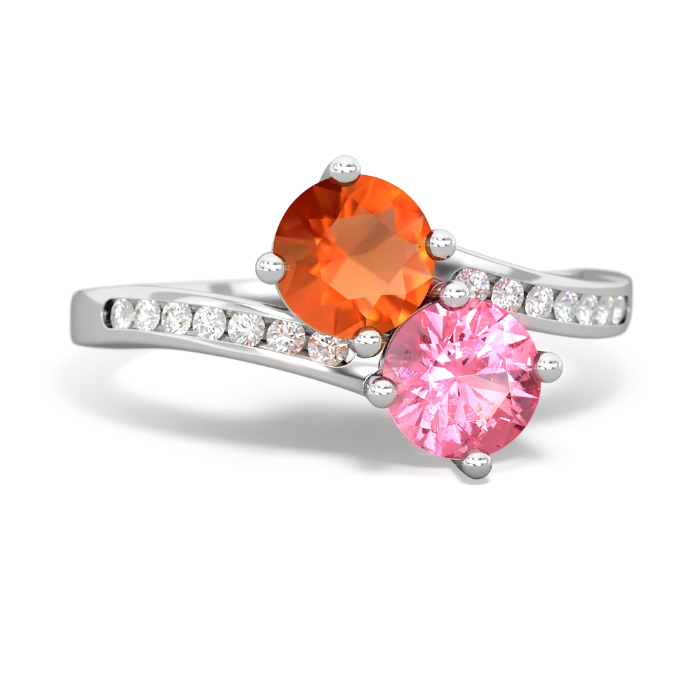 Fire Opal Channel Set Two Stone 14K White Gold ring R5303