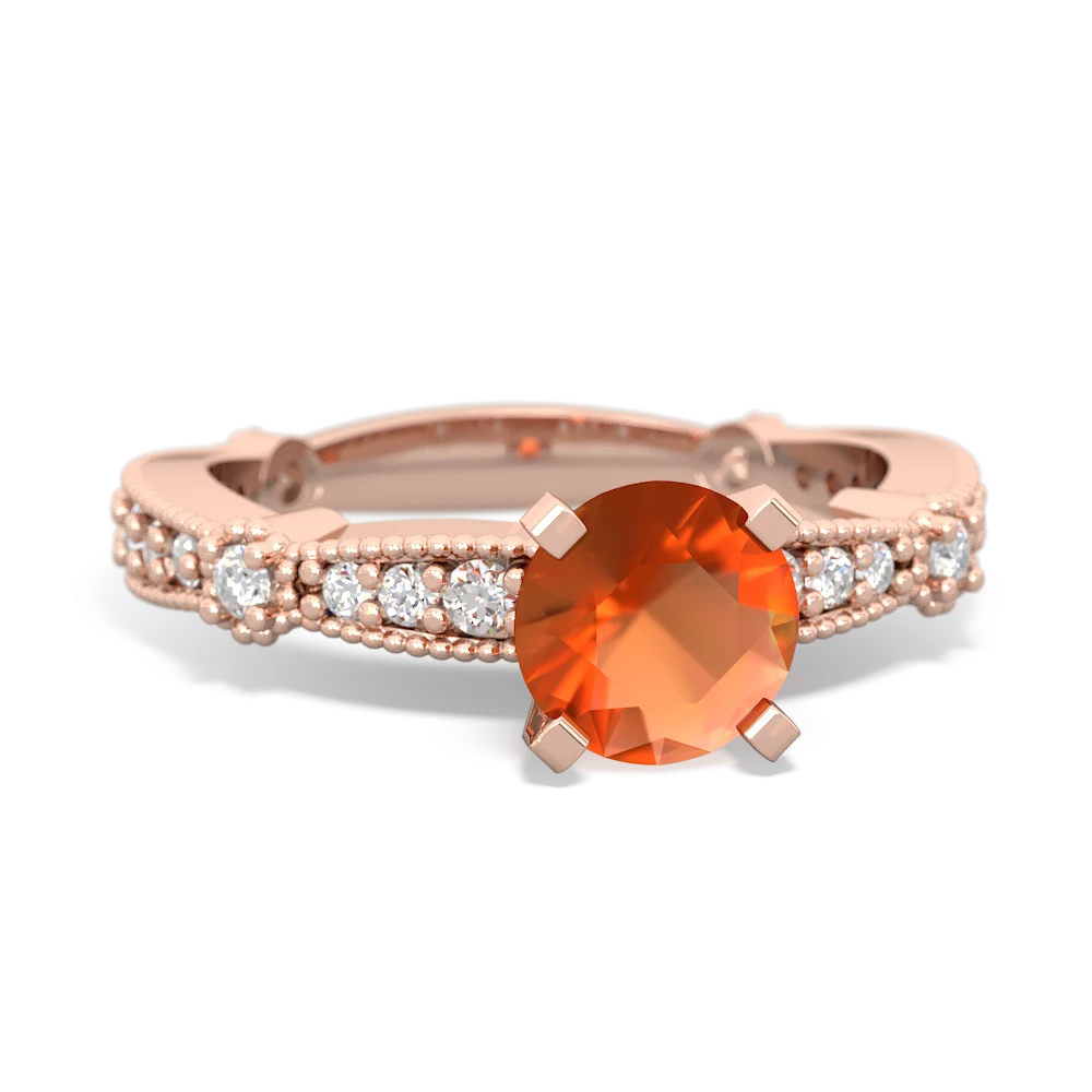 Fire Opal Sparkling Tiara 6Mm Round 14K Rose Gold ring R26296RD