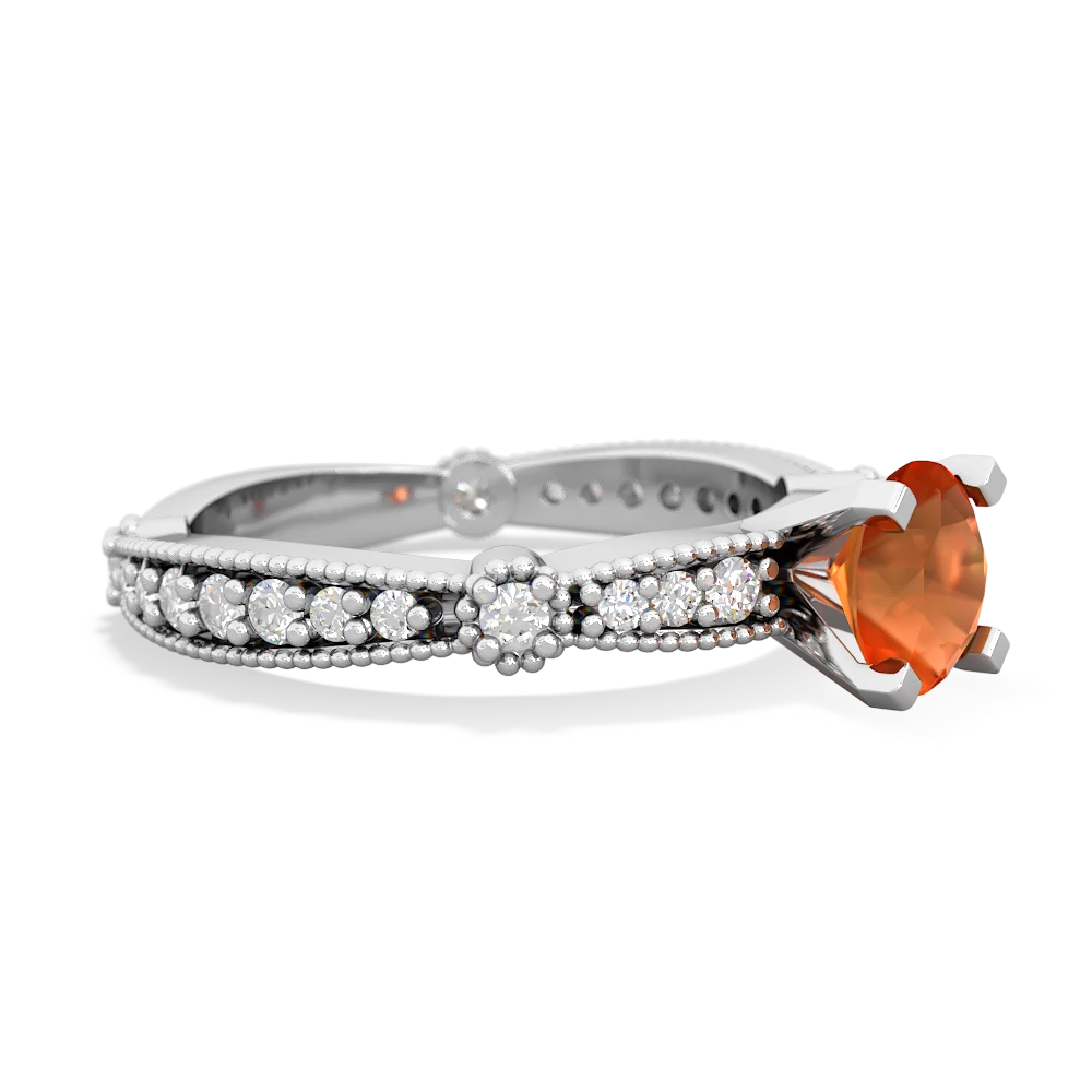 Fire Opal Sparkling Tiara 6Mm Round 14K White Gold ring R26296RD