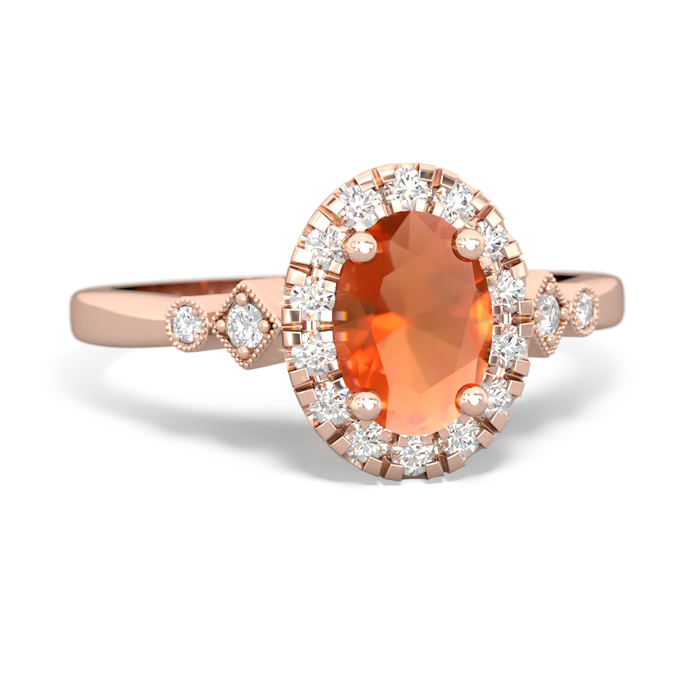 Fire Opal Antique-Style Halo 14K Rose Gold ring R5720