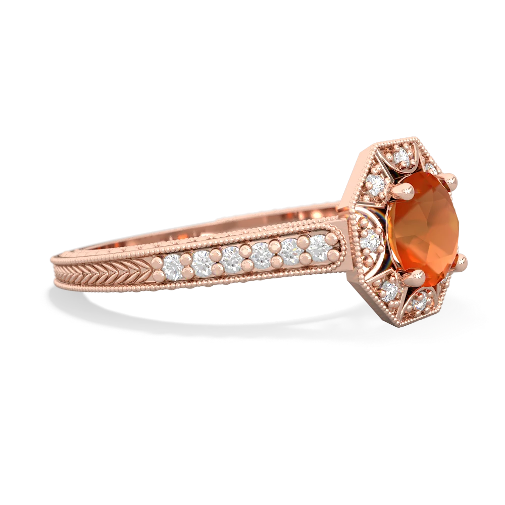 Fire Opal Art-Deco Starburst 14K Rose Gold ring R5520