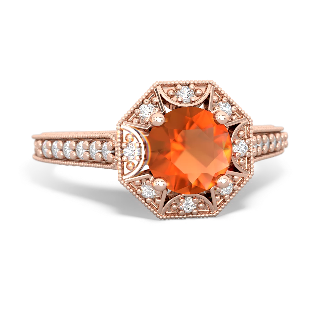Fire Opal Art-Deco Starburst 14K Rose Gold ring R5520