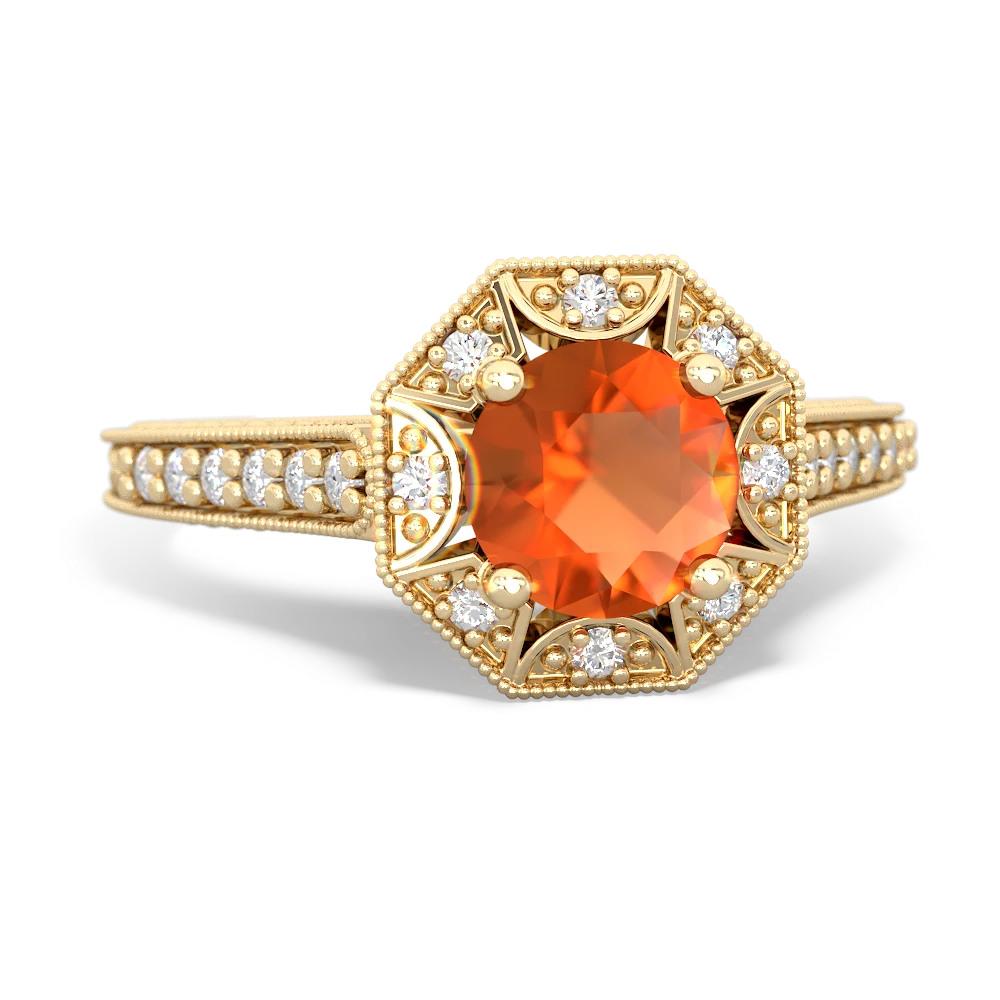 Fire Opal Art-Deco Starburst 14K Yellow Gold ring R5520