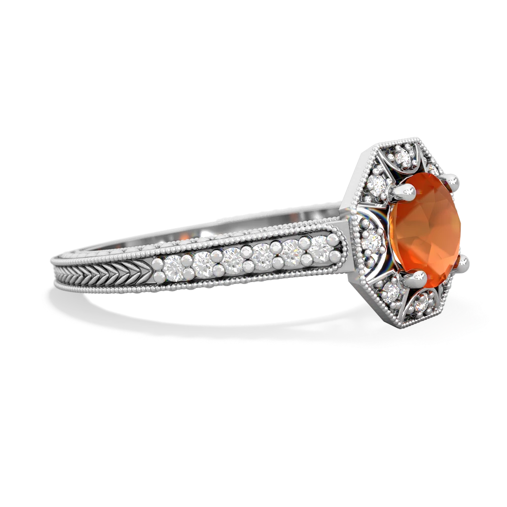 Fire Opal Art-Deco Starburst 14K White Gold ring R5520