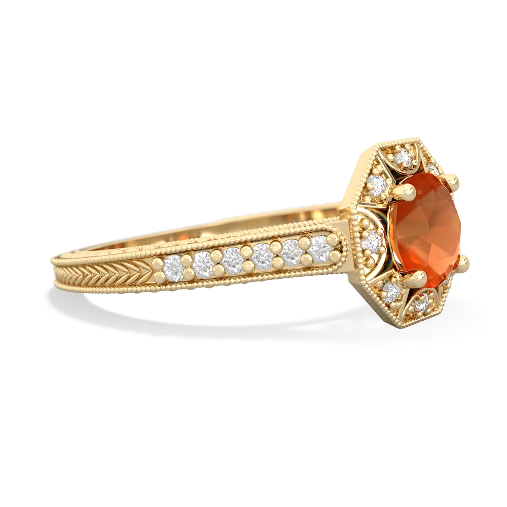 Fire Opal Art-Deco Starburst 14K Yellow Gold ring R5520