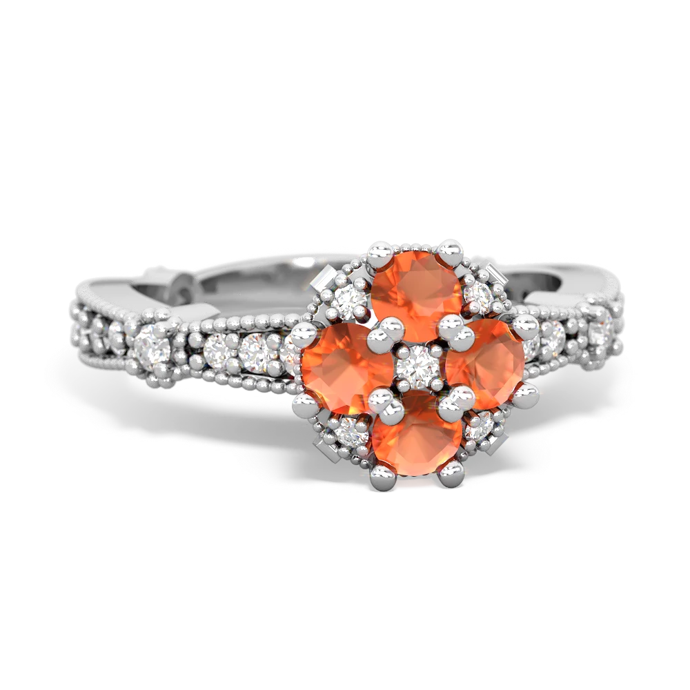 Fire Opal Sparkling Tiara Cluster 14K White Gold ring R26293RD