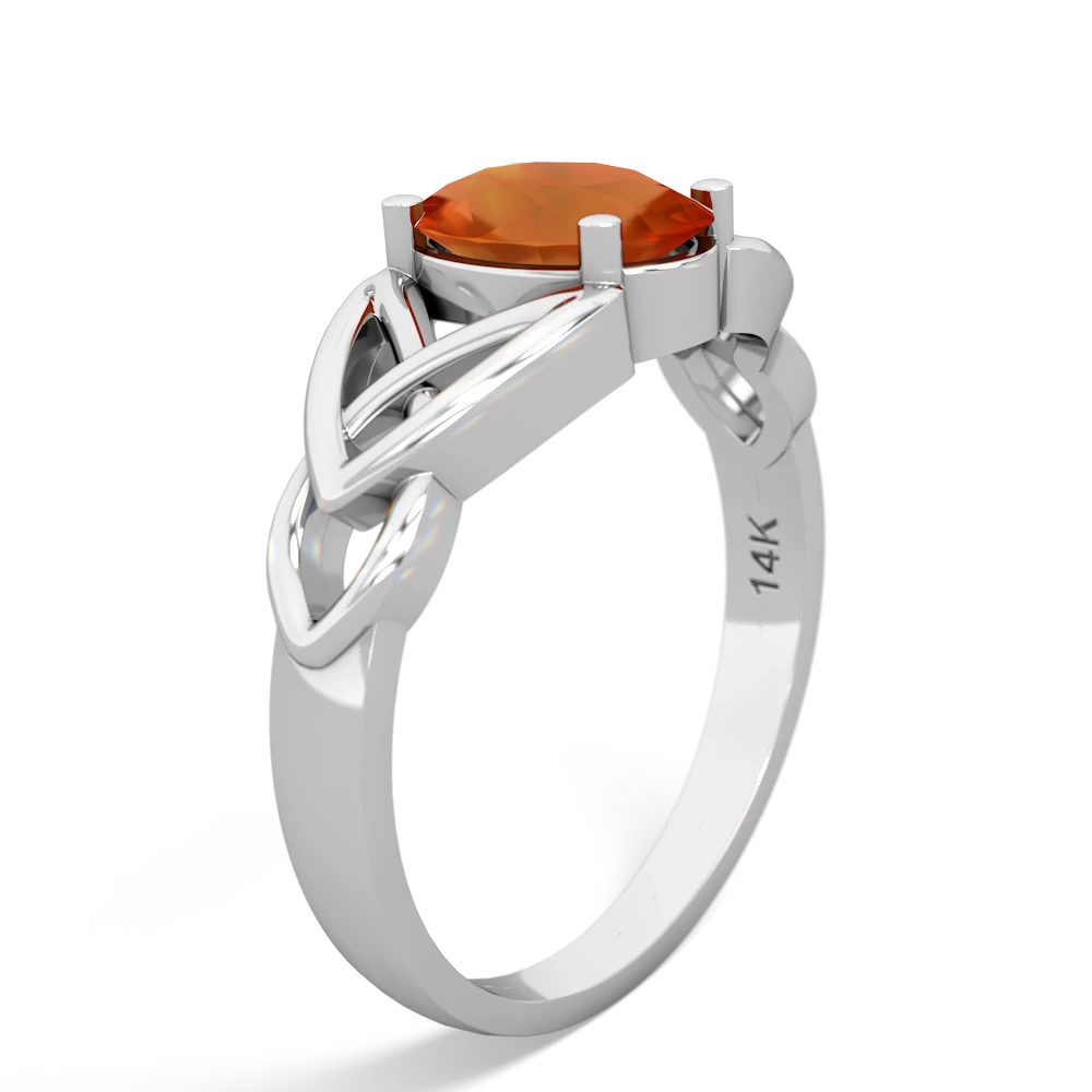 Fire Opal Celtic Trinity Knot 14K White Gold ring R2389
