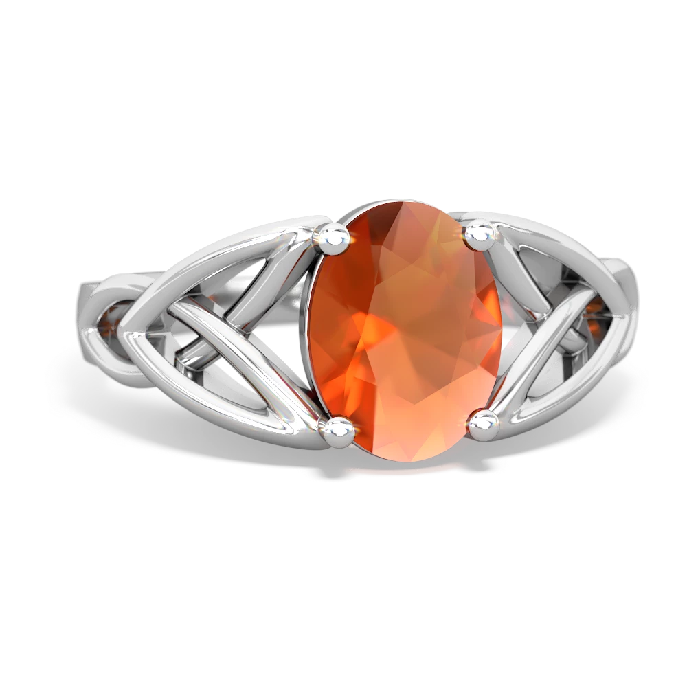 Fire Opal Celtic Trinity Knot 14K White Gold ring R2389