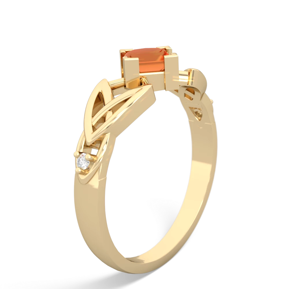 Fire Opal Celtic Knot Princess ring 14K Yellow Gold JewelsForMe