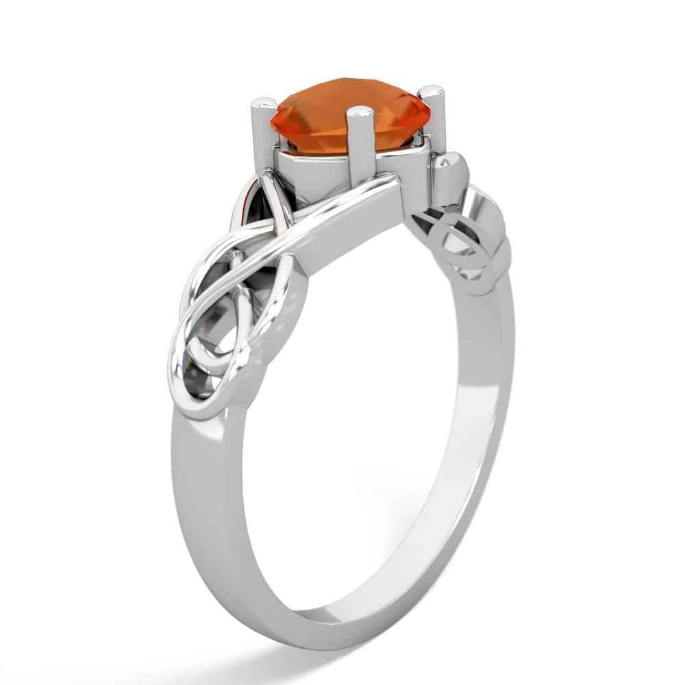 Fire Opal Checkerboard Cushion Celtic Knot 14K White Gold ring R5000