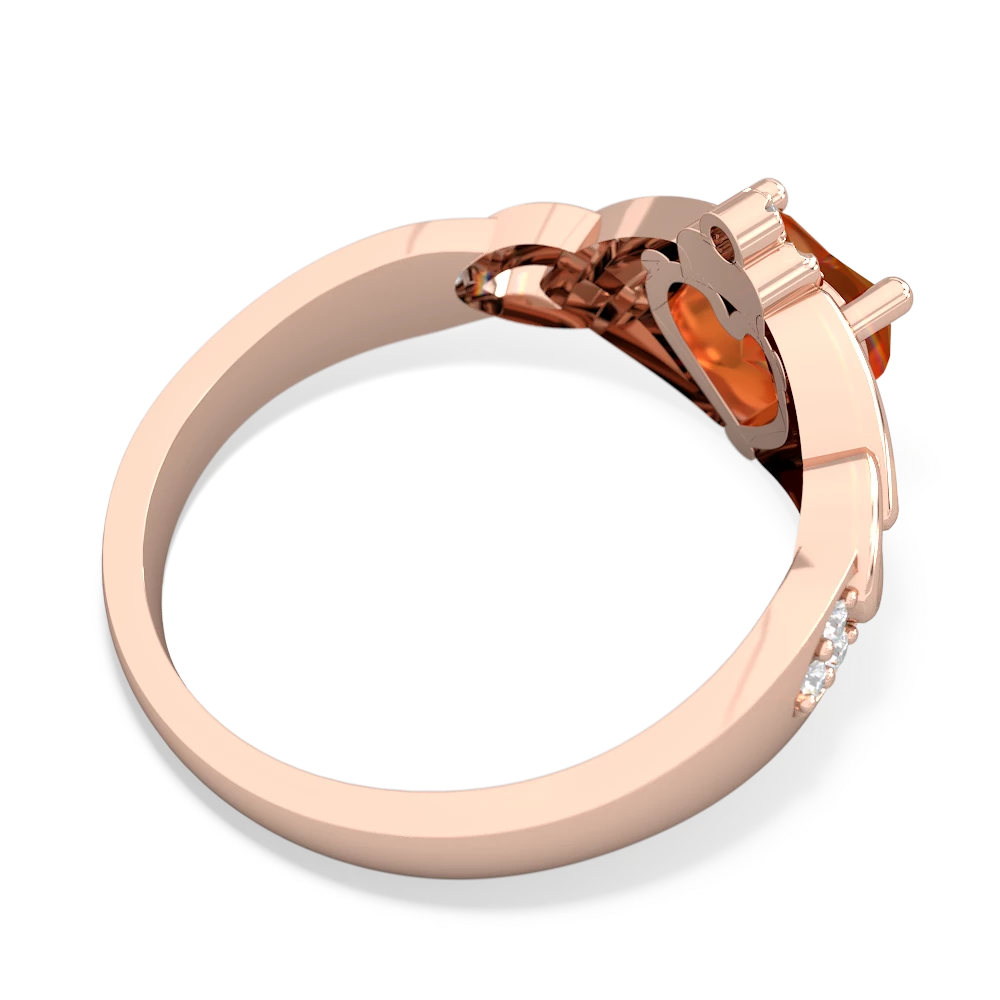 Fire Opal Claddagh Celtic Knot Diamond 14K Rose Gold ring R5001