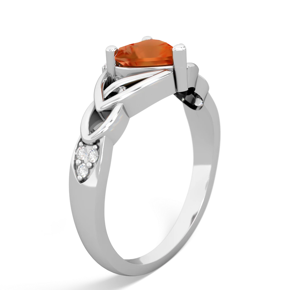 Fire Opal Claddagh Celtic Knot Diamond 14K White Gold ring R5001