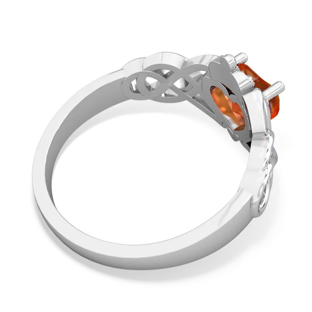 Fire Opal Claddagh Celtic Knot 14K White Gold ring R2367