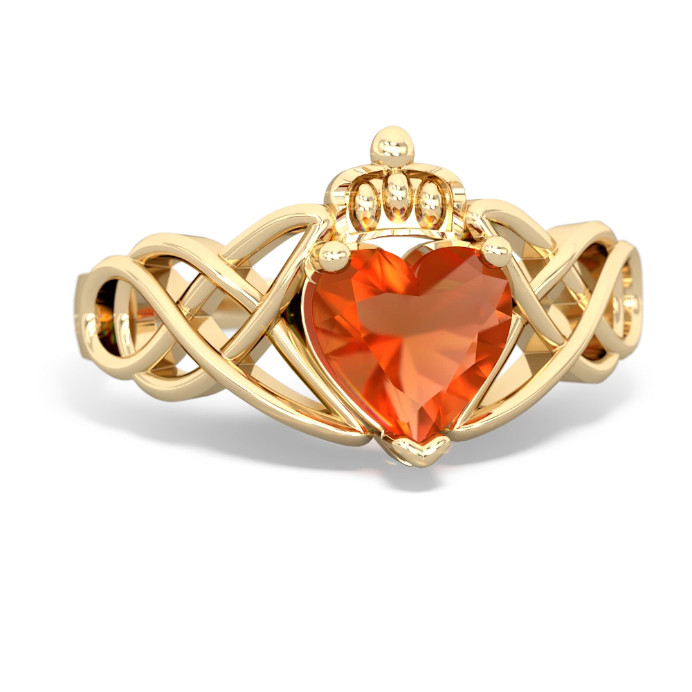 Fire Opal Claddagh Celtic Knot 14K Yellow Gold ring R2367