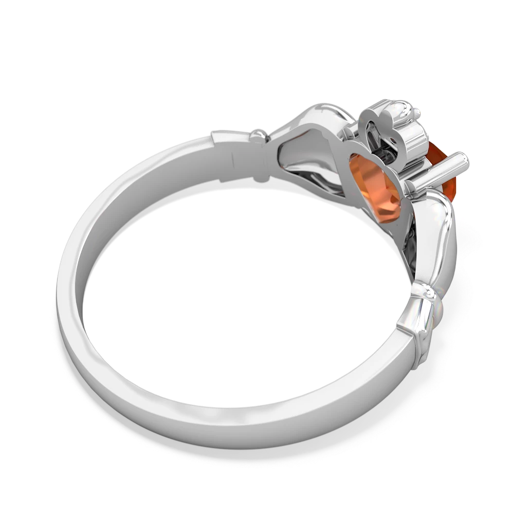 Fire Opal Claddagh Diamond Crown 14K White Gold ring R2372