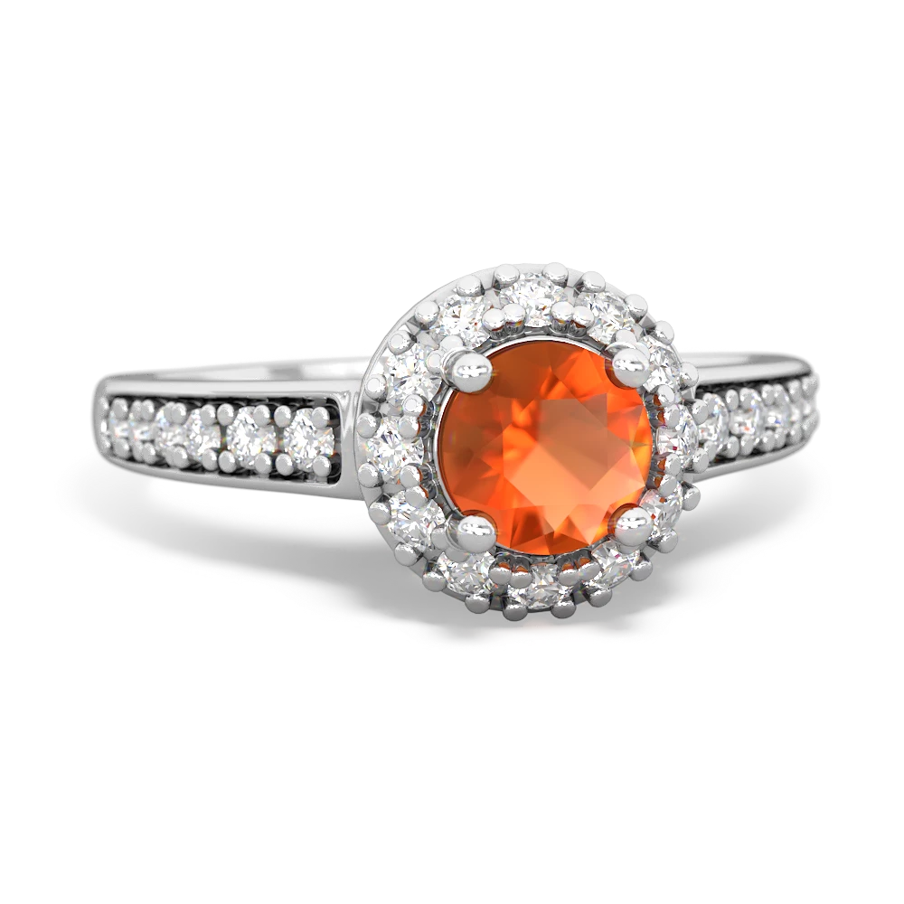 Fire Opal Diamond Halo 14K White Gold ring R5370