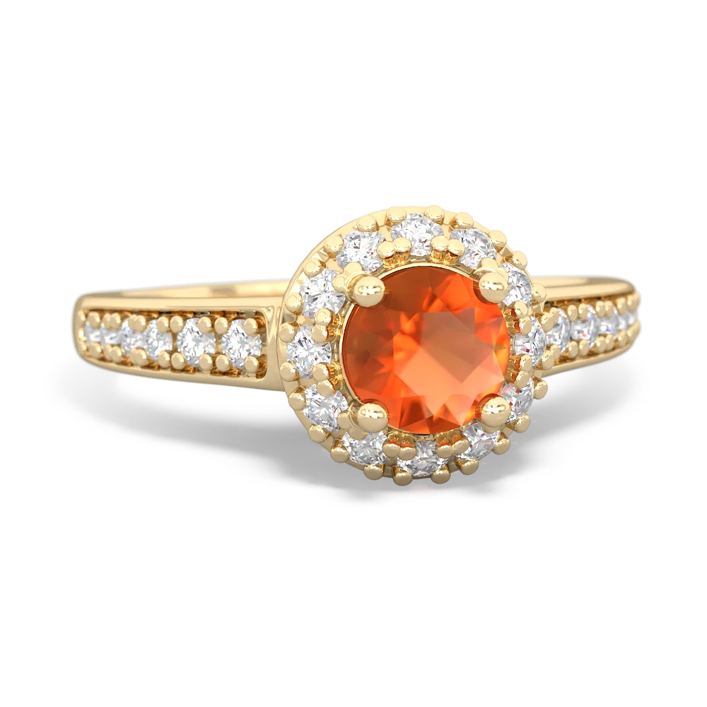 Fire Opal Diamond Halo 14K Yellow Gold ring R5370