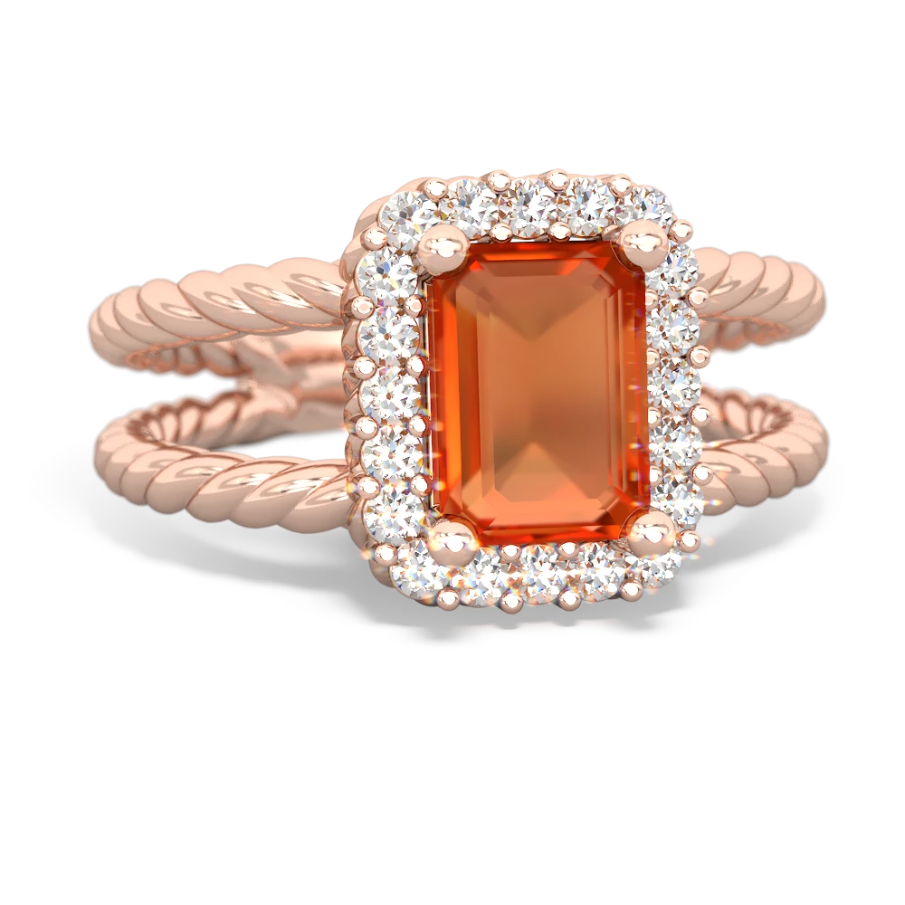 Fire Opal Rope Split Band 14K Rose Gold ring R2628