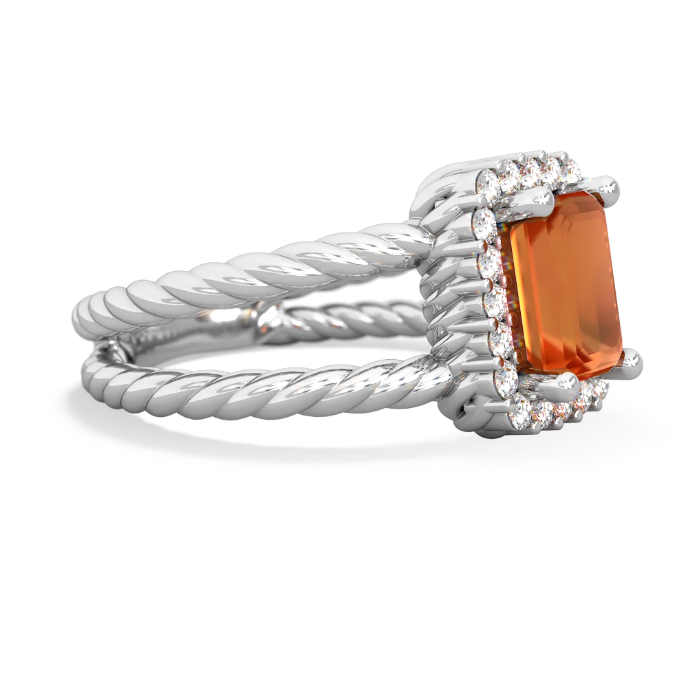 Fire Opal Rope Split Band 14K White Gold ring R2628