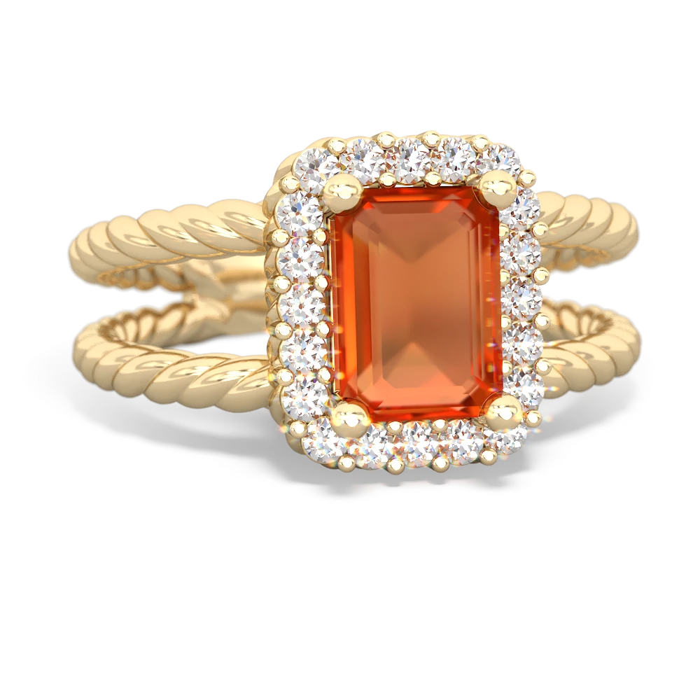 Fire Opal Rope Split Band 14K Yellow Gold ring R2628