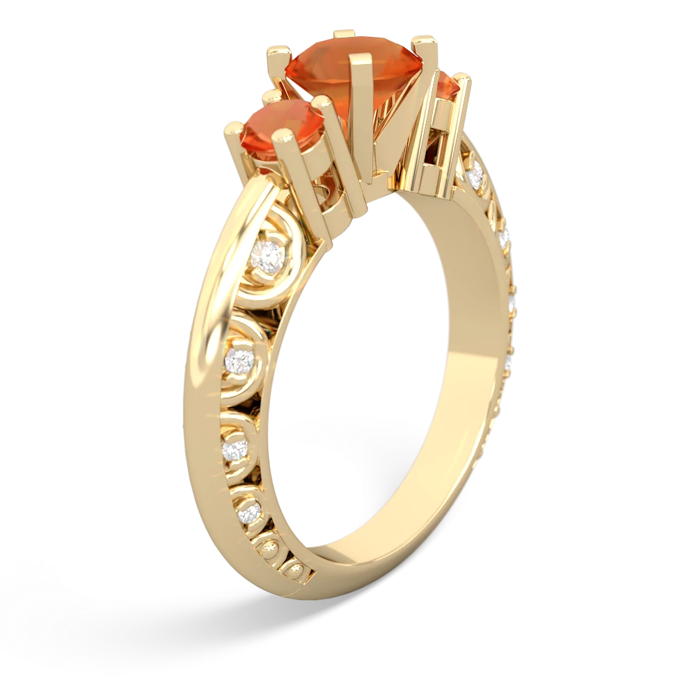 Fire Opal Art Deco Eternal Embrace Engagement 14K Yellow Gold ring C2003