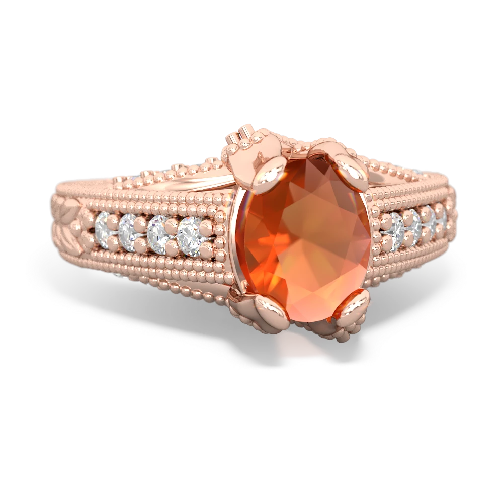 Fire Opal Antique Style Milgrain Diamond 14K Rose Gold ring R2028