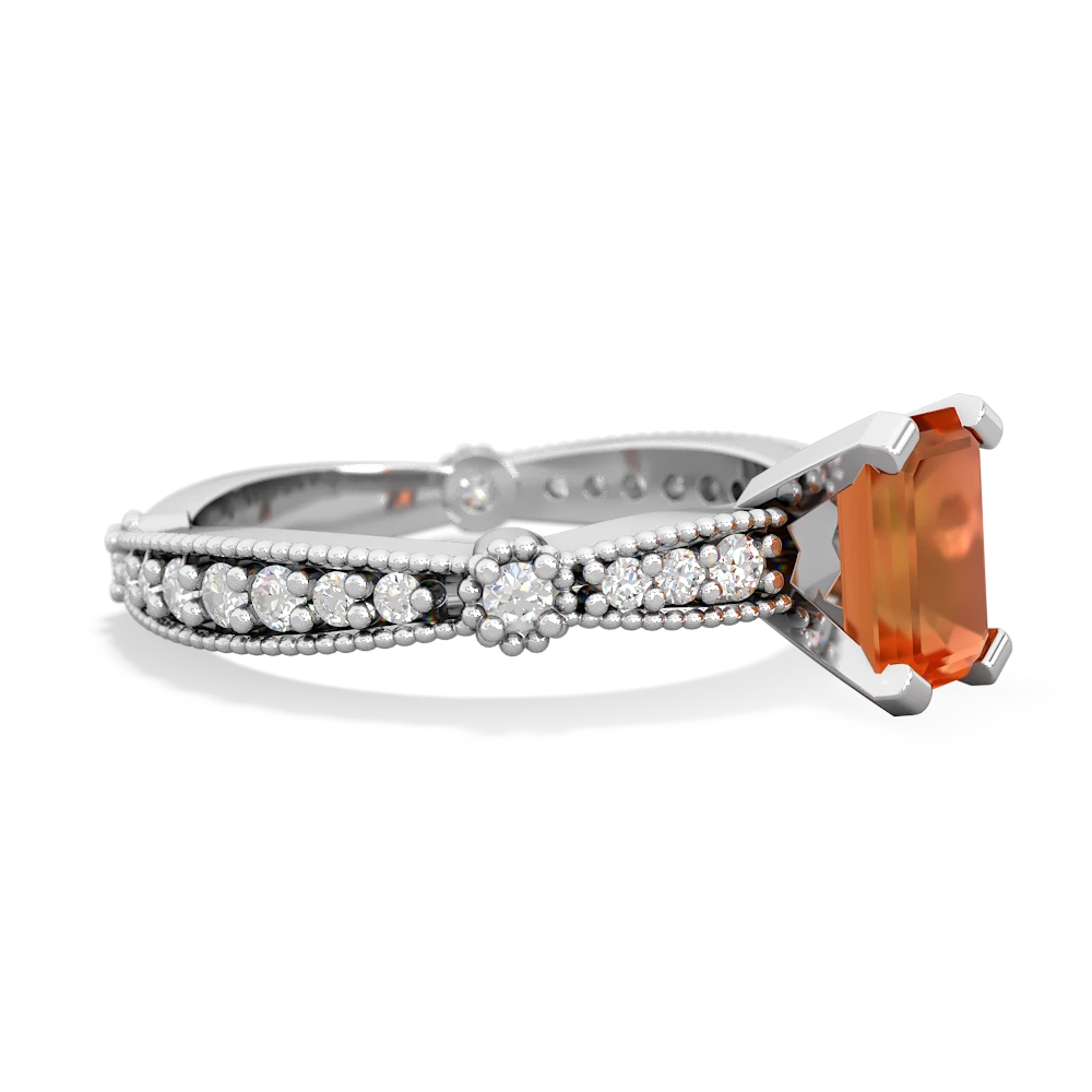 Fire Opal Sparkling Tiara 7X5mm Emerald-Cut 14K White Gold ring R26297EM