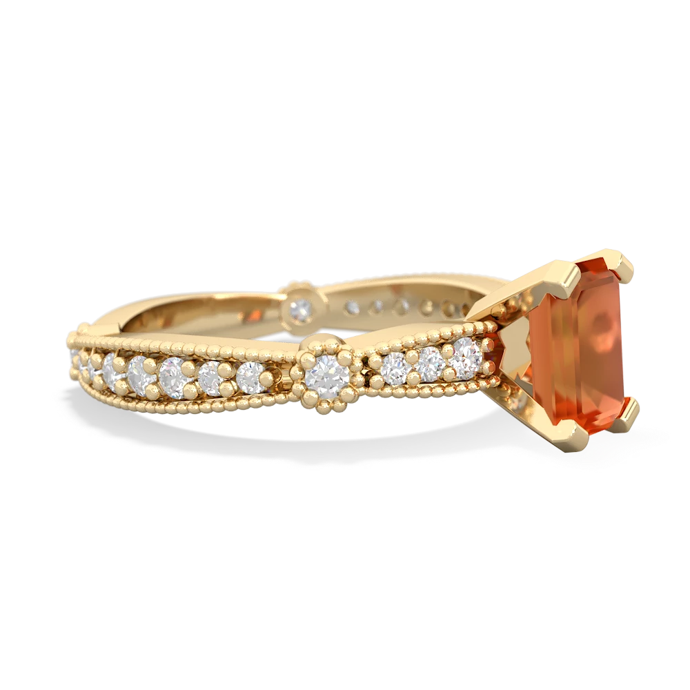 Fire Opal Sparkling Tiara 7X5mm Emerald-Cut 14K Yellow Gold ring R26297EM