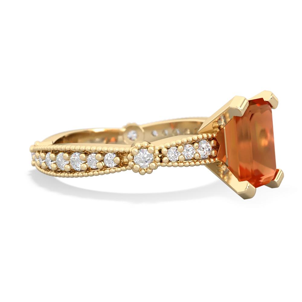 Fire Opal Sparkling Tiara 8X6 Emerald-Cut 14K Yellow Gold ring R26298EM