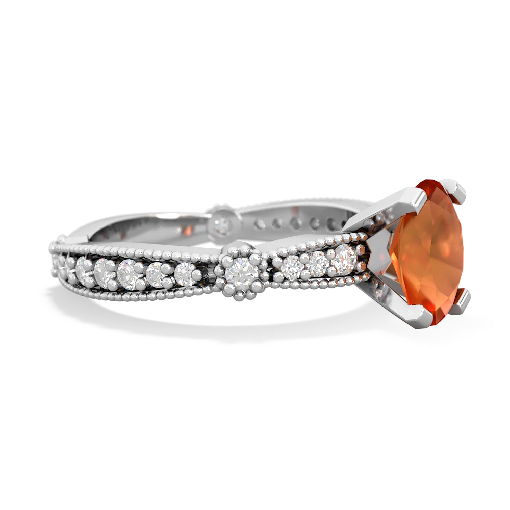 Fire Opal Sparkling Tiara 8X6 Oval 14K White Gold ring R26298VL