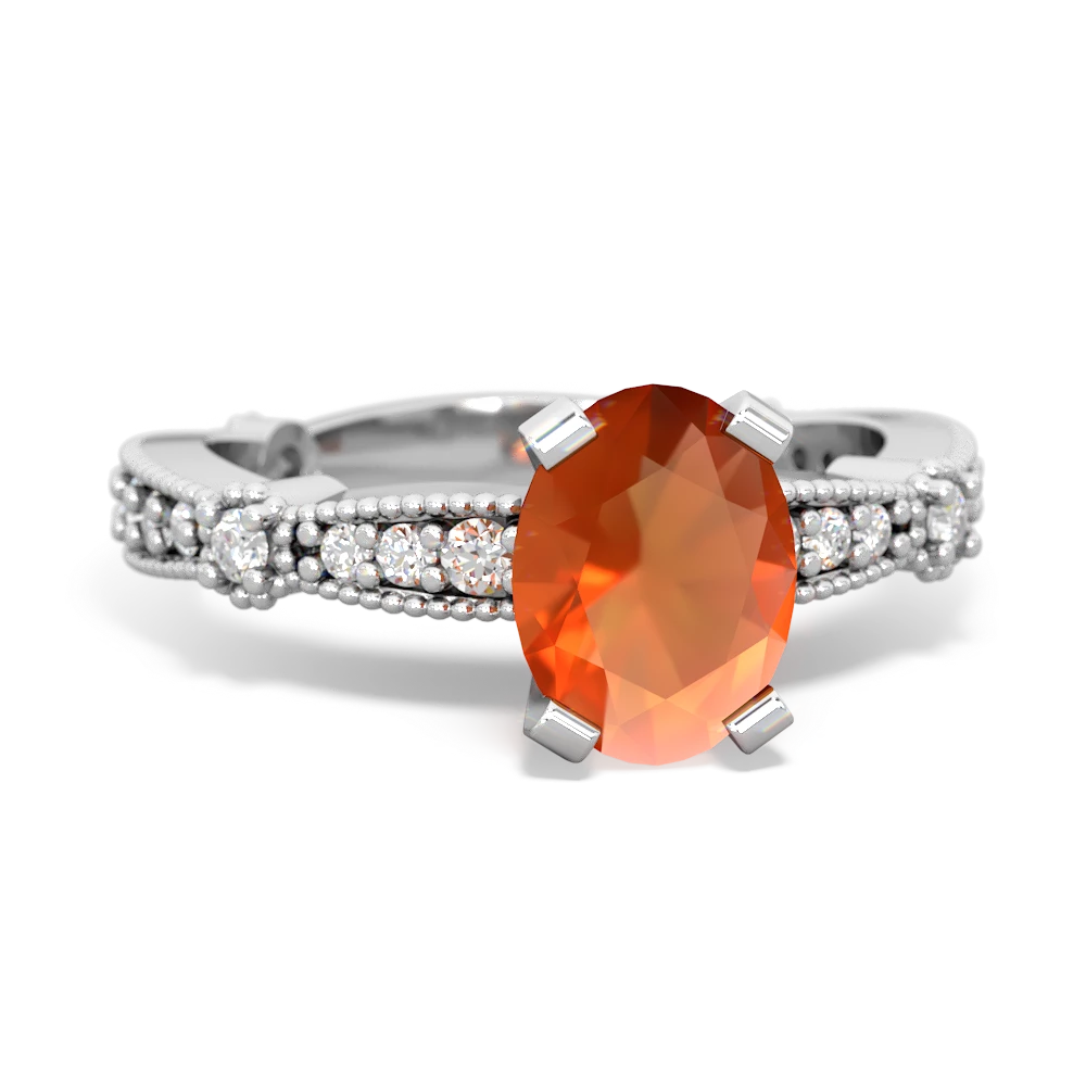 Fire Opal Sparkling Tiara 8X6 Oval 14K White Gold ring R26298VL