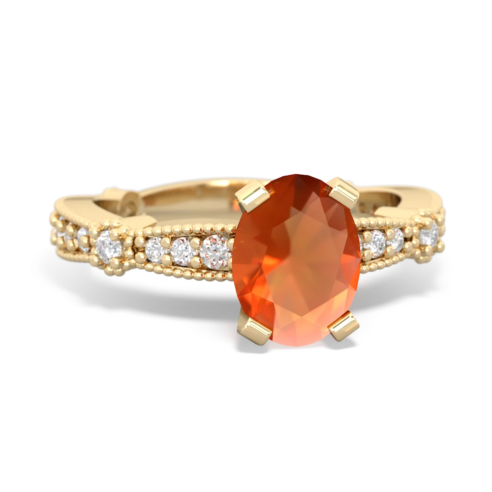 Fire Opal Sparkling Tiara 8X6 Oval 14K Yellow Gold ring R26298VL