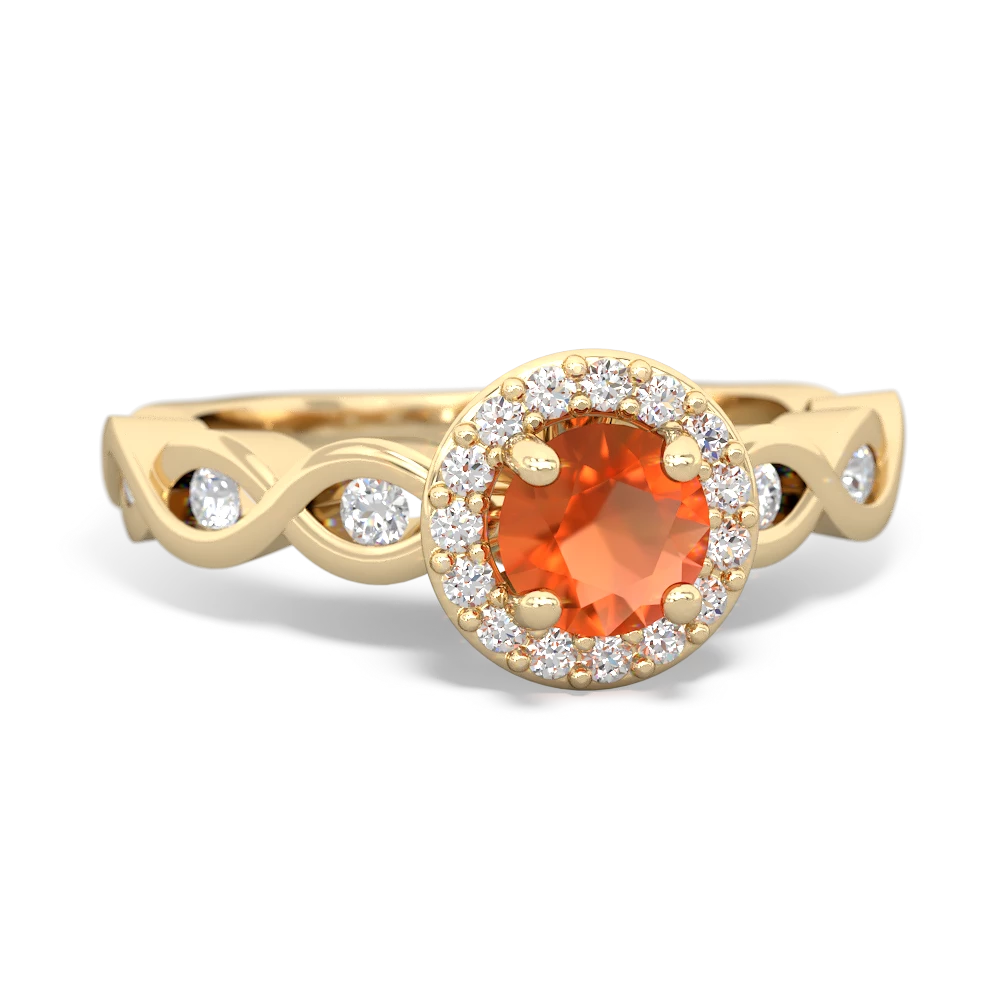 Fire Opal Infinity Halo Engagement 14K Yellow Gold ring R26315RH