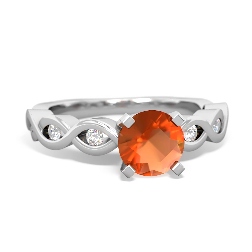 Fire Opal Infinity 6Mm Round Engagement 14K White Gold ring R26316RD