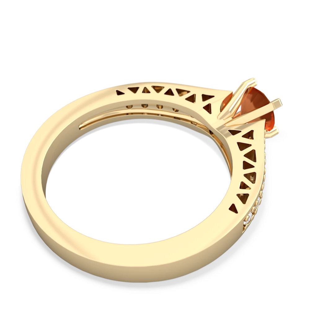 Fire Opal Art Deco Engagement 5Mm Round 14K Yellow Gold ring R26355RD