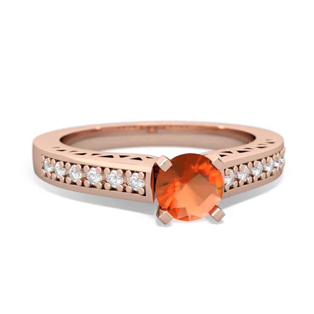 Fire Opal Art Deco Engagement 5Mm Round 14K Rose Gold ring R26355RD