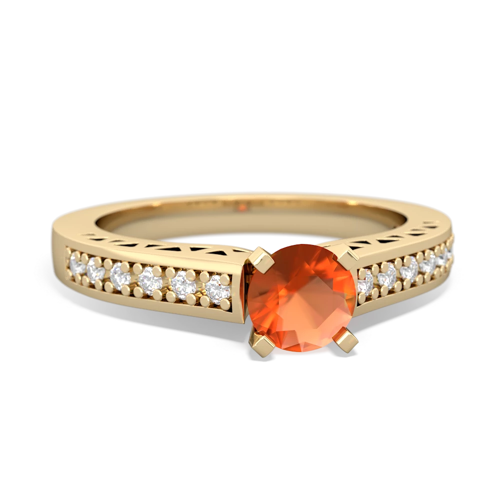 Fire Opal Art Deco Engagement 5Mm Round 14K Yellow Gold ring R26355RD