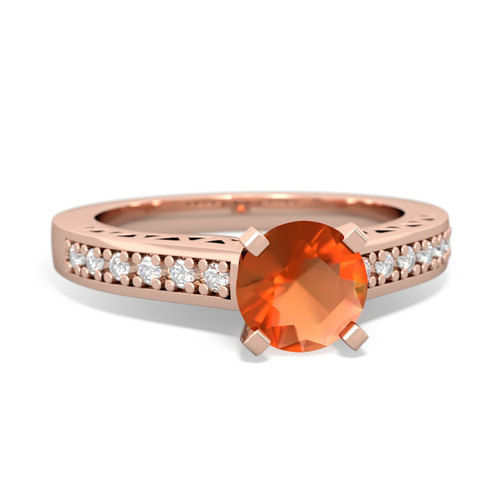 Fire Opal Art Deco Engagement 6Mm Round 14K Rose Gold ring R26356RD