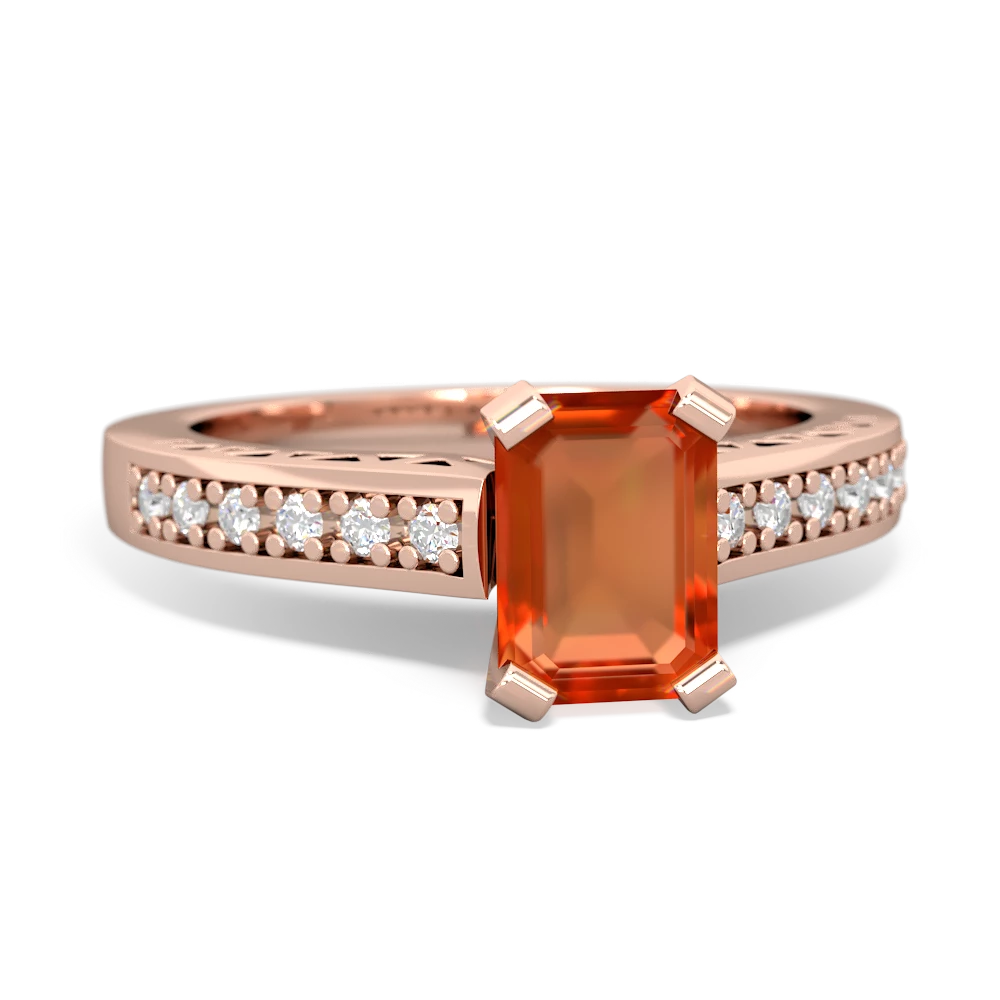 Fire Opal Art Deco Engagement 7X5mm Emerald-Cut 14K Rose Gold ring R26357EM