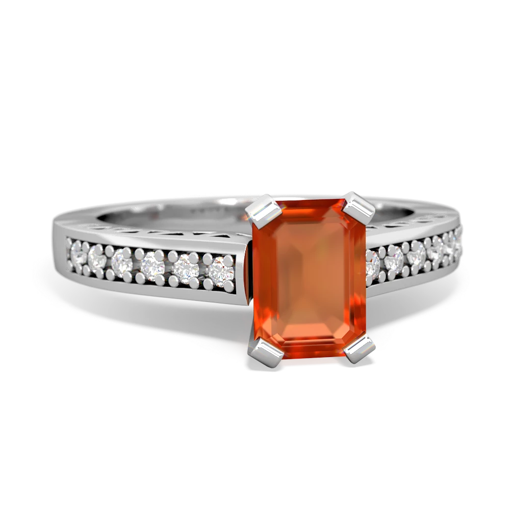 Fire Opal Art Deco Engagement 7X5mm Emerald-Cut 14K White Gold ring R26357EM