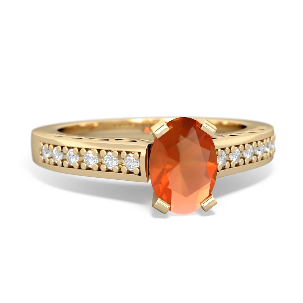 Fire Opal Art Deco Engagement 7X5mm Oval 14K Yellow Gold ring R26357VL