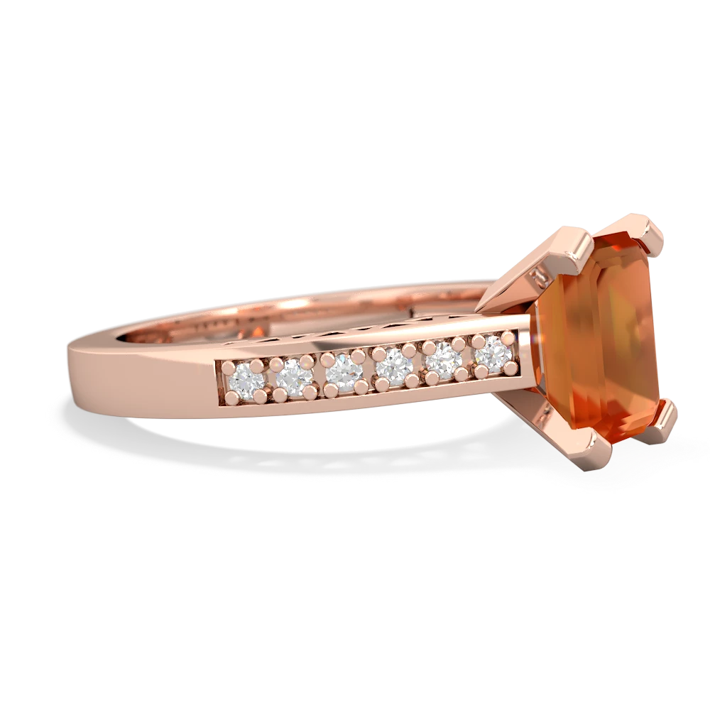 Fire Opal Art Deco Engagement 8X6mm Emerald-Cut 14K Rose Gold ring R26358EM