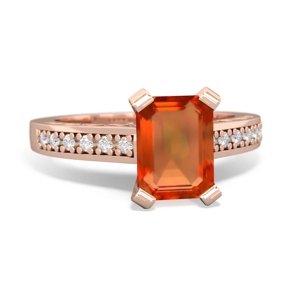 Fire Opal Art Deco Engagement 8X6mm Emerald-Cut 14K Rose Gold ring R26358EM