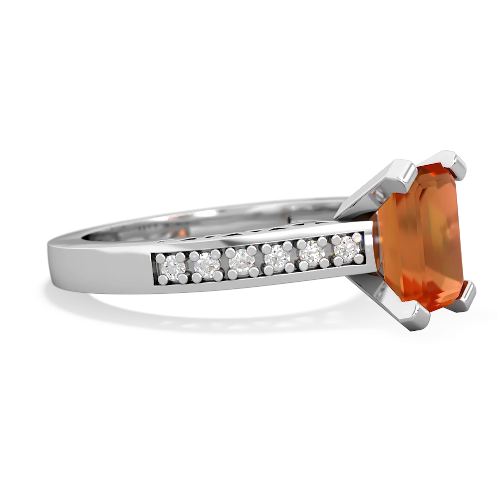 Fire Opal Art Deco Engagement 8X6mm Emerald-Cut 14K White Gold ring R26358EM